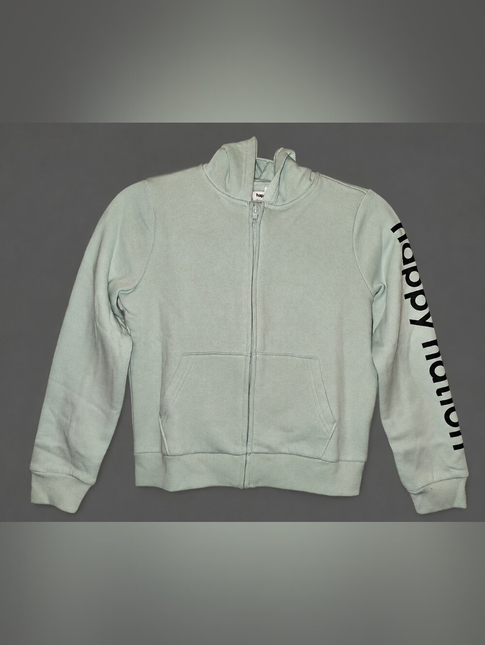 Happy Nation Girls Relaxed Fleece Full-Zip Hoodie Seafoam Green Medium 10 NWT